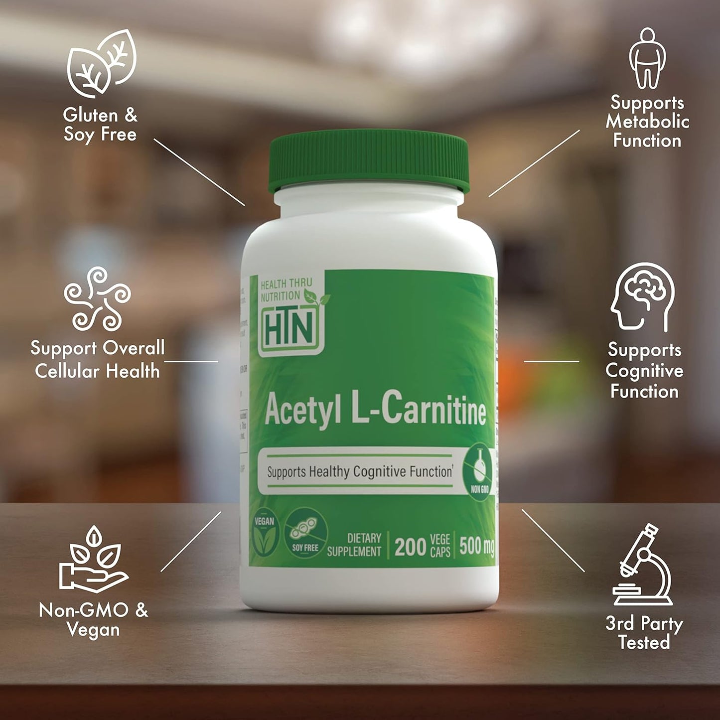 Acetyl L-Carnitine 500mg Capsules - Cognitive Support for Memory & Attention - Non-GMO, 3rd Party Tested - Hypoallergenic & Vegan Formula