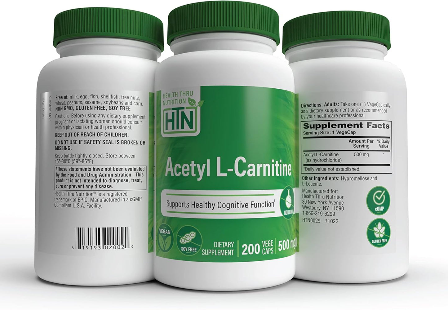 Acetyl L-Carnitine 500mg Capsules - Cognitive Support for Memory & Attention - Non-GMO, 3rd Party Tested - Hypoallergenic & Vegan Formula
