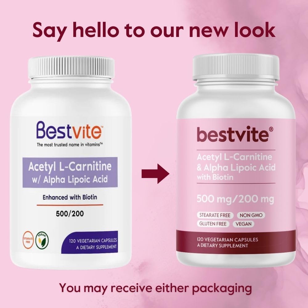 Acetyl L-Carnitine & Alpha Lipoic Acid Capsules with Biotin - 120 Vegetarian Capsules, Vegan, Non-GMO, Gluten Free - No Stearates
