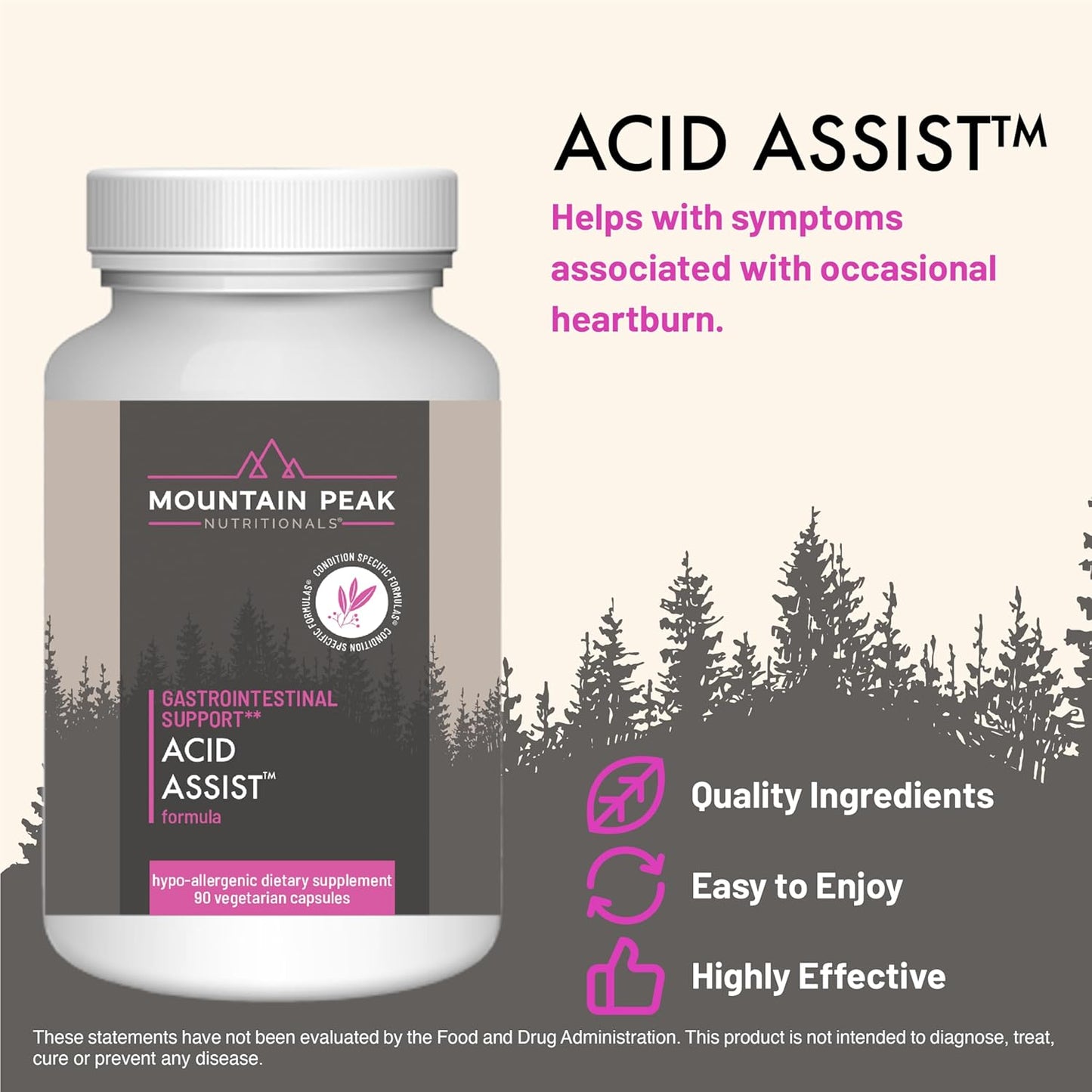Acid Assist Formula by Mountain Peak Nutritionals - Gastrointestinal Support Supplement for Heartburn & Stomach Acid Relief - Hypoallergenic Dietary Supplement (90 Capsules)