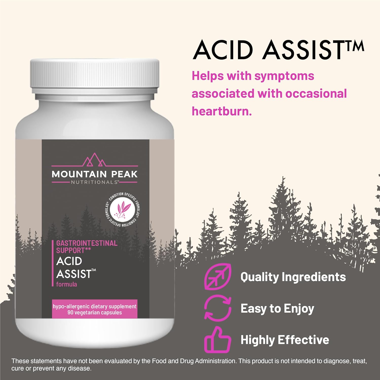 Acid Assist Formula by Mountain Peak Nutritionals - Gastrointestinal Support Supplement for Heartburn & Stomach Acid Relief - Hypoallergenic Dietary Supplement (90 Capsules)