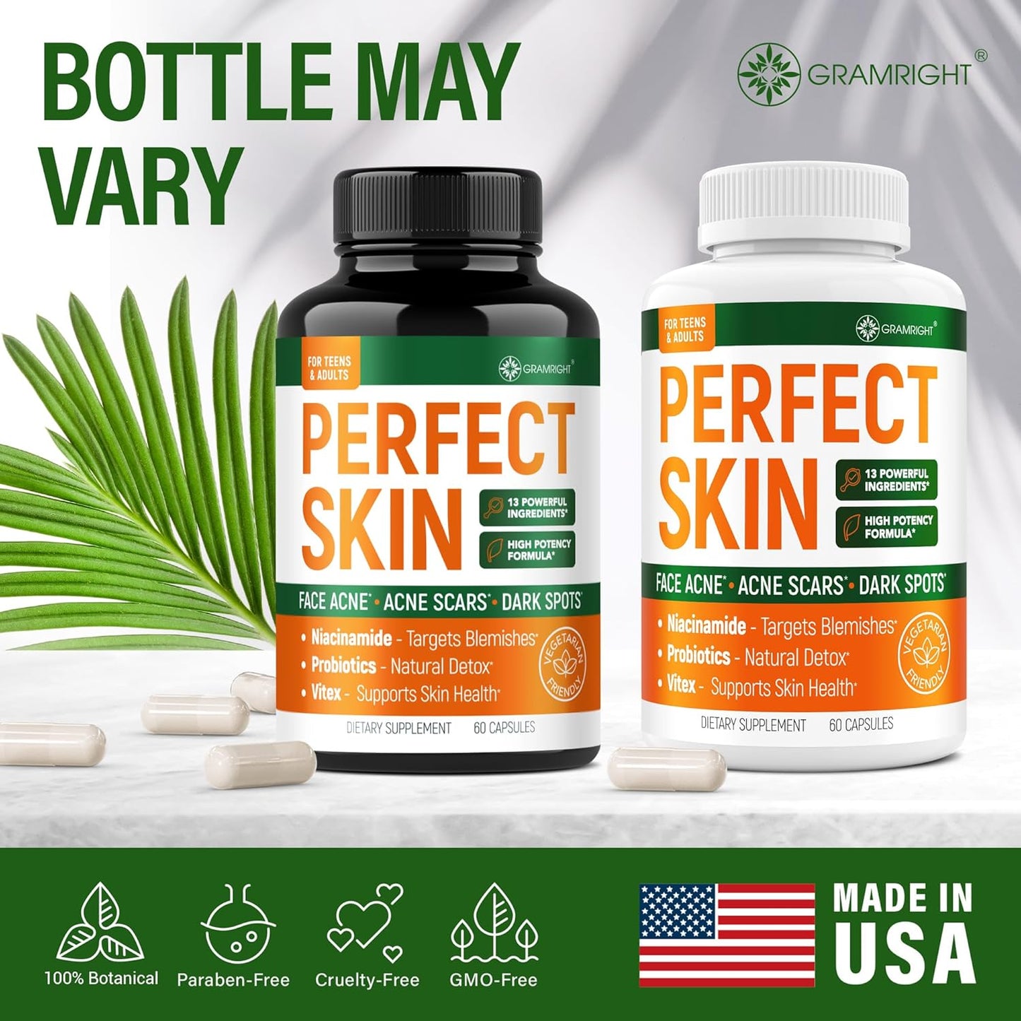 Acne Clear Skin Supplements with Biotin, Zinc, Vitamin A & Niacin - Scar Treatment Pills - Cystic Acne Remedy with Probiotics - USA Made - 60 Capsules