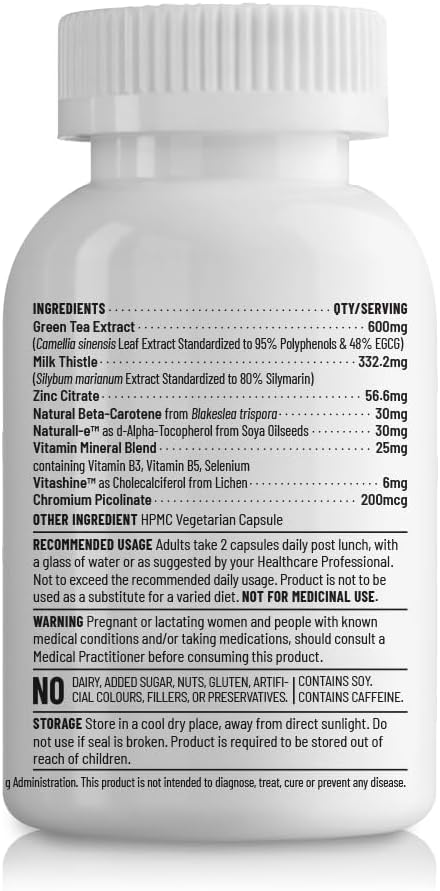 Acne Supplement with Zinc, Niacinamide, Green Tea, & Milk Thistle | Vegan Capsules for Clear Skin | 60 Day Supply