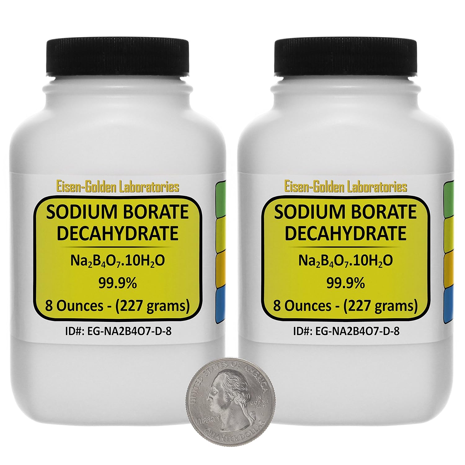 ACS Grade Sodium Borate Decahydrate Powder 1 Lb - 99.9% Purity - Two Space-Saver Bottles - Eisen-Golden Labs