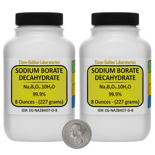 ACS Grade Sodium Borate Decahydrate Powder 1 Lb - 99.9% Purity - Two Space-Saver Bottles - Eisen-Golden Labs