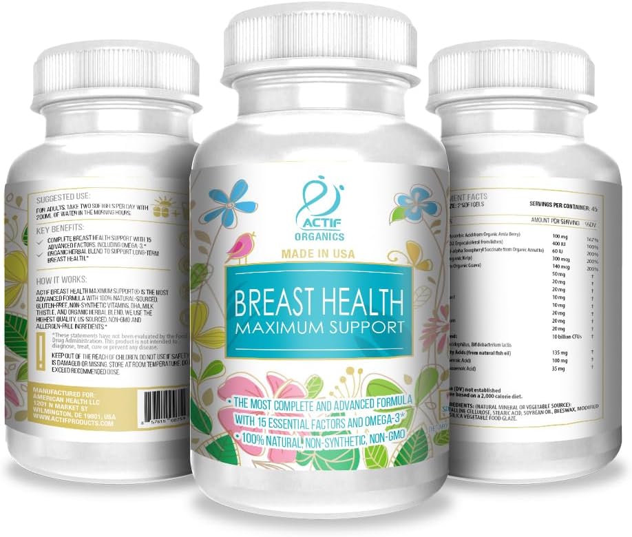ACTIF Breast Health Maximum Support Supplement - 15 Advanced Factors, Omega-3, Non GMO - 90 Count, Made in USA