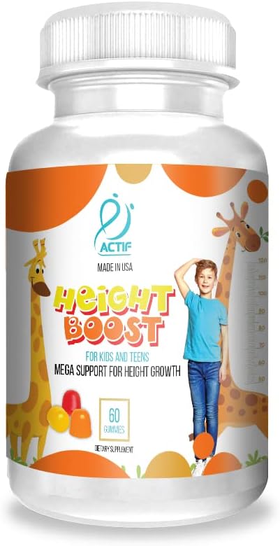 Actif Height Boost Gummies - Support Height Growth for Kids and Teens with 10+ Factors, Strawberry Flavor, 60 Count