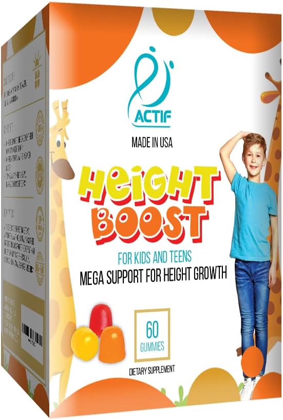 Actif Height Boost Gummies - Support Height Growth for Kids and Teens with 10+ Factors, Strawberry Flavor, 60 Count