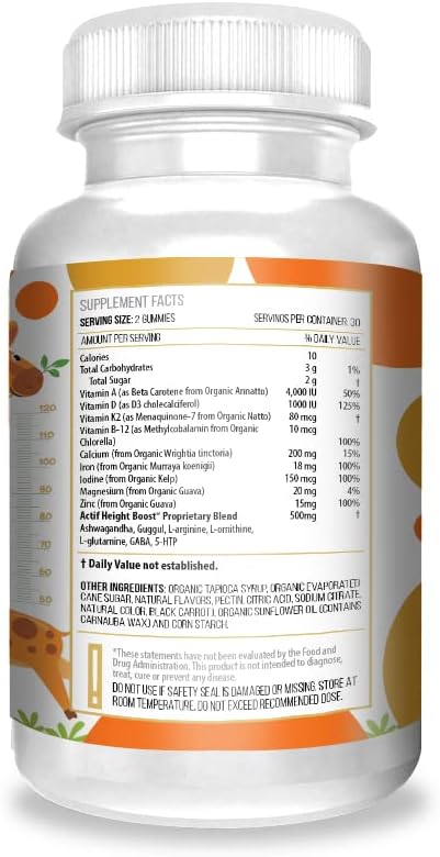 Actif Height Boost Gummies - Support Height Growth for Kids and Teens with 10+ Factors, Strawberry Flavor, 60 Count