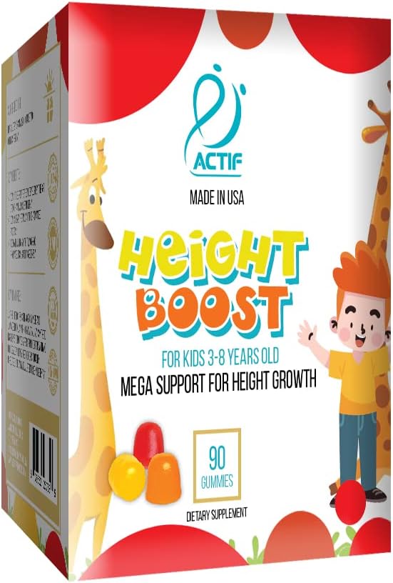 Actif Height Boost Gummies for Kids 3-8 Years Old - Height Growth with 10+ Factors - Strawberry Flavor for Fast Growth - 60 Gummies