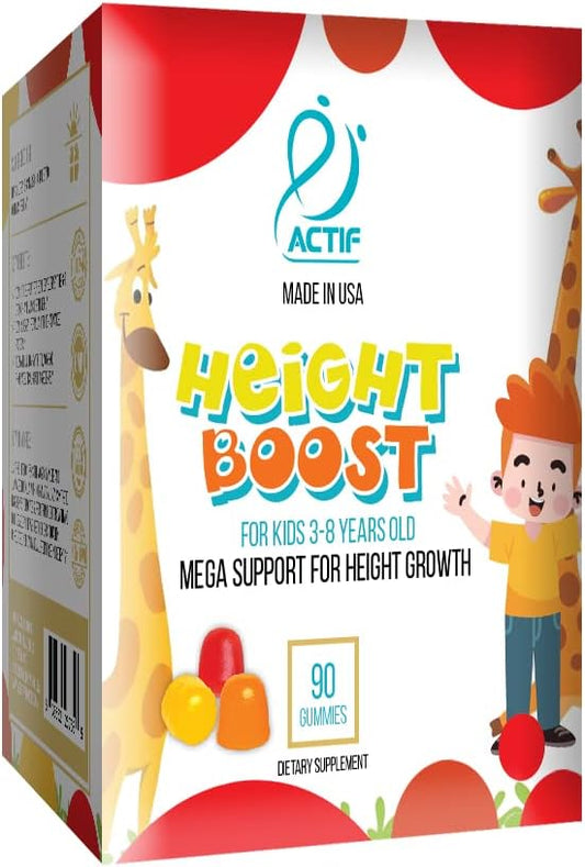 Actif Height Boost Gummies for Kids 3-8 Years Old - Height Growth with 10+ Factors - Strawberry Flavor for Fast Growth - 60 Gummies