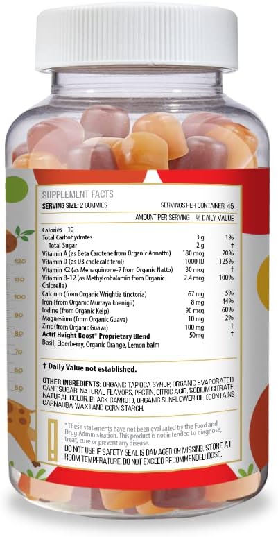Actif Height Boost Gummies for Kids 3-8 Years Old - Height Growth with 10+ Factors - Strawberry Flavor for Fast Growth - 60 Gummies