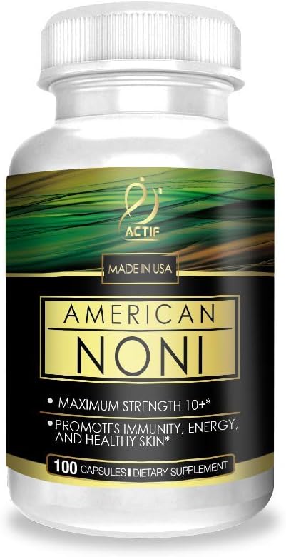 Actif Organic Noni Maximum Strength Capsules - 100% Natural Hawaiian Noni, Non-GMO, USA-Made, 100 Count