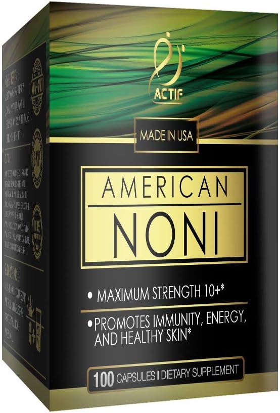 Actif Organic Noni Maximum Strength Capsules - 100% Natural Hawaiian Noni, Non-GMO, USA-Made, 100 Count