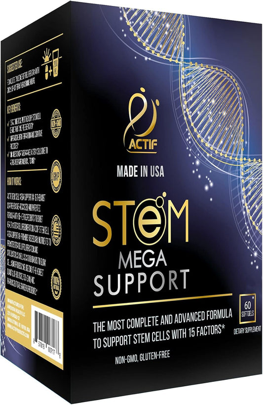 ACTIF Stem Cell Mega Support Supplement - 15 Factors, Non-GMO, 60 Day Supply - USA Made