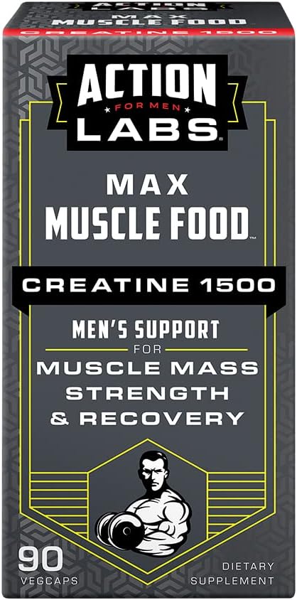 Action Labs Creatine 1500 mg Muscle Food for Men, Supports Lean Muscle Mass, Strength & Recovery - 90 Capsules