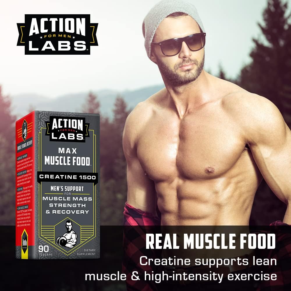 Action Labs Creatine 1500 mg Muscle Food for Men, Supports Lean Muscle Mass, Strength & Recovery - 90 Capsules