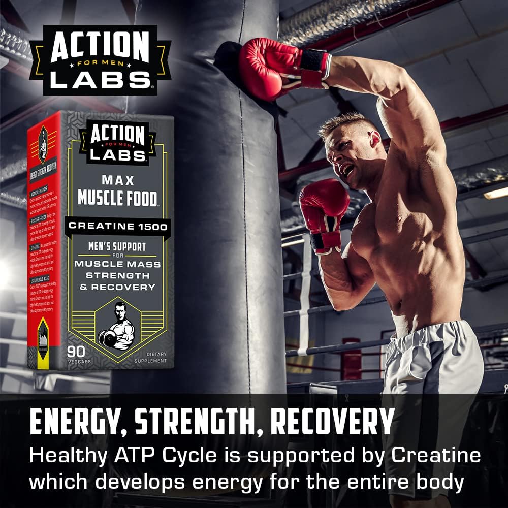 Action Labs Creatine 1500 mg Muscle Food for Men, Supports Lean Muscle Mass, Strength & Recovery - 90 Capsules
