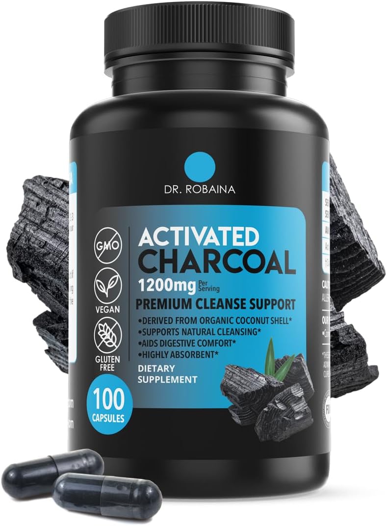 Activated Charcoal Capsules - 1200 mg Detox and Digestive Support - 100 Capsules - Made in USA by Dr. Robaina