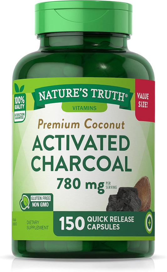 Activated Charcoal Capsules 780 mg | 150 Count | Non-GMO & Gluten Free | Value Size Supplement by Nature's Truth