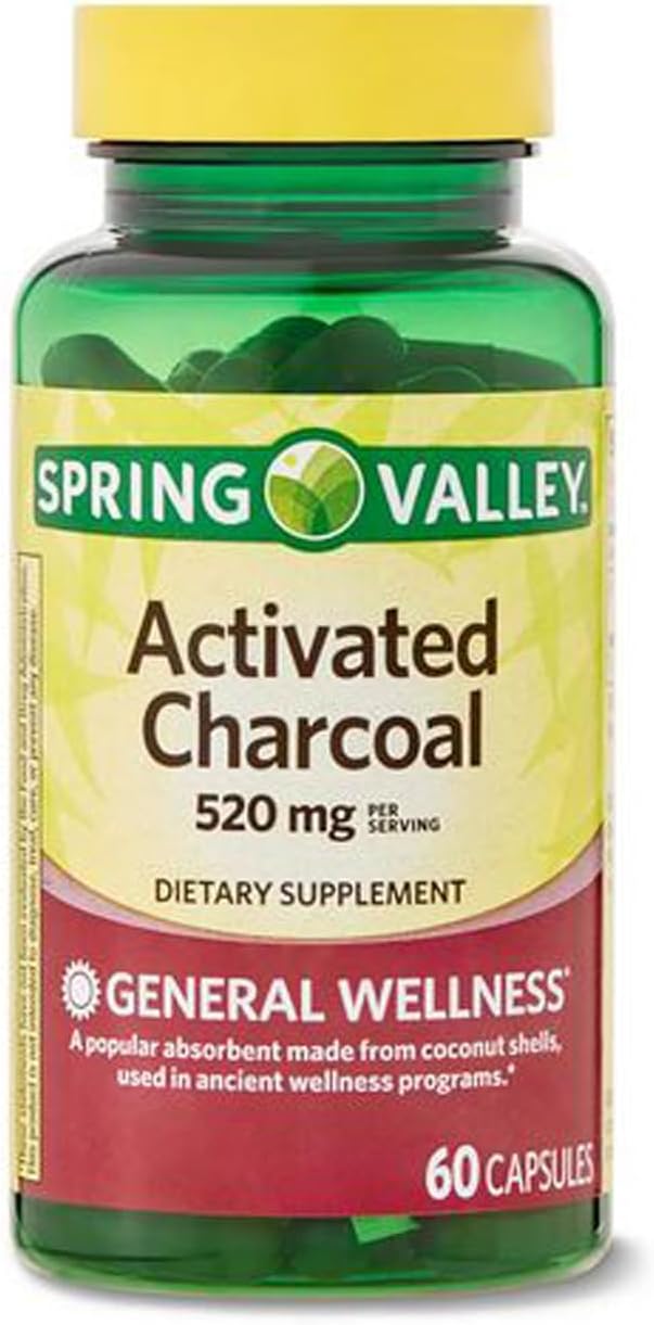 Activated Charcoal Dietary Supplement - 520 mg Capsules, 60 Count - Top Care Brand