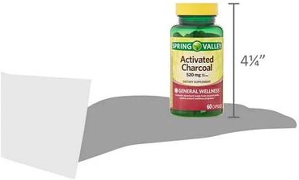 Activated Charcoal Dietary Supplement - 520 mg Capsules, 60 Count - Top Care Brand