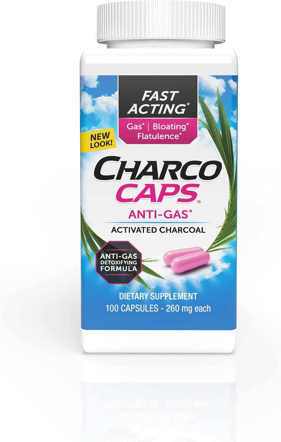 Activated Charcoal Gas Relief Capsules for Bloating & Flatulence - Fast Acting Detox Formula, 100 Capsules