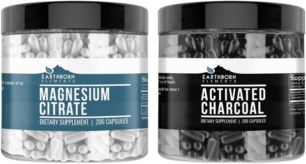 Activated Charcoal & Magnesium Citrate Capsule Bundle (200 caps) - Pure, Undiluted, Additive-Free
