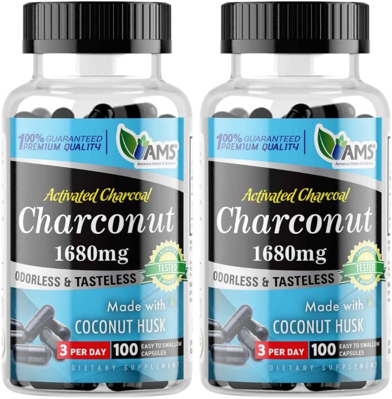 Activated Charcoal Supplement with Coconut Husk for Stomach Health - 200 Capsules