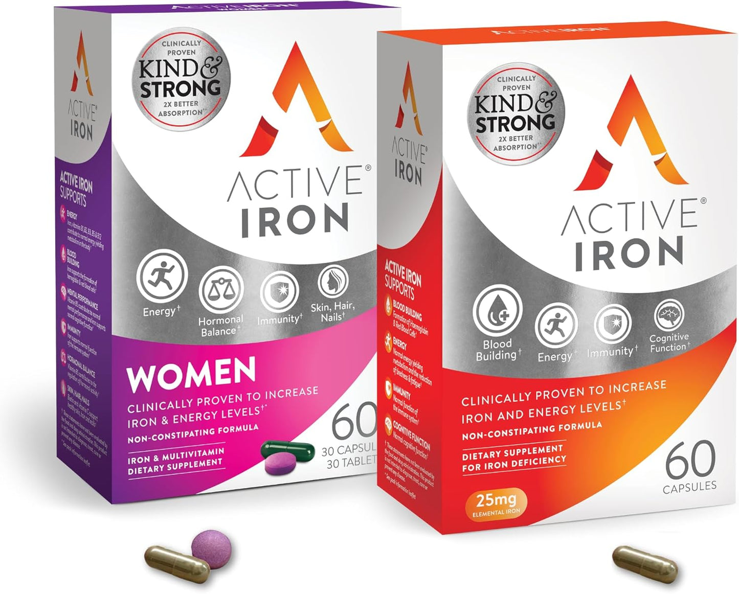 ActiveIron Women's Non-Constipating Iron Capsules & Multivitamin Bundle - High Potency Supplement for Energy & Immune System Boost, 2X Absorption (60 Capsules)