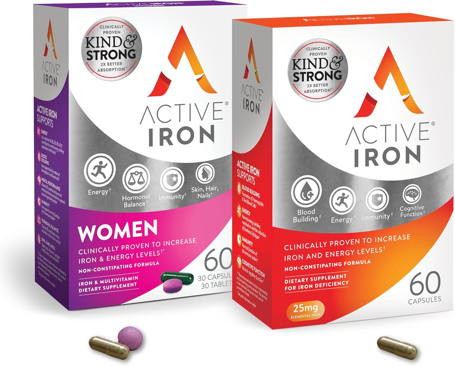 ActiveIron Women's Non-Constipating Iron Capsules & Multivitamin Bundle - High Potency Supplement for Energy & Immune System Boost, 2X Absorption (60 Capsules)