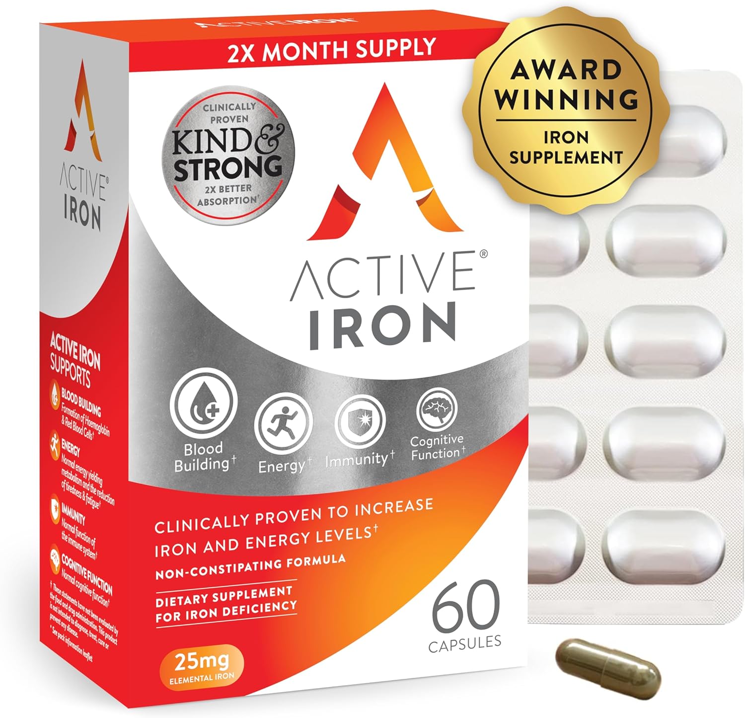 ActiveIron Women's Non-Constipating Iron Capsules & Multivitamin Bundle - High Potency Supplement for Energy & Immune System Boost, 2X Absorption (60 Capsules)