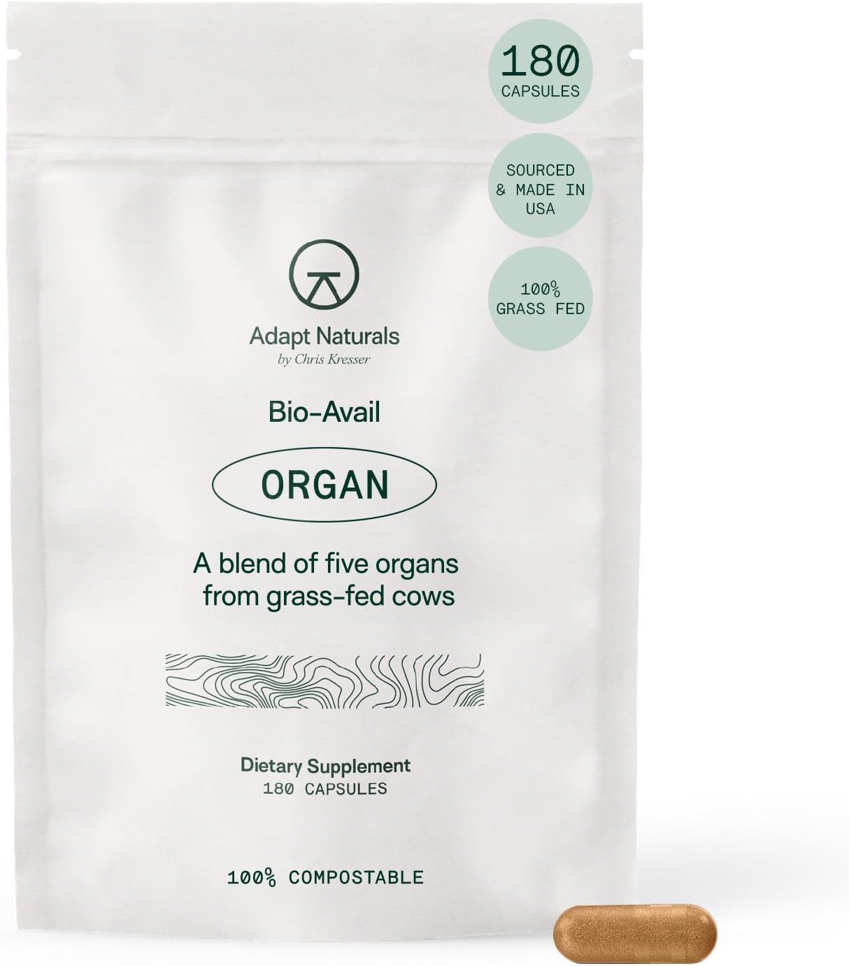 Adapt Naturals Grass Fed Beef Organ Supplement Capsules for Liver Cleanse & Repair - Source of CoQ10 - 30 Day Supply