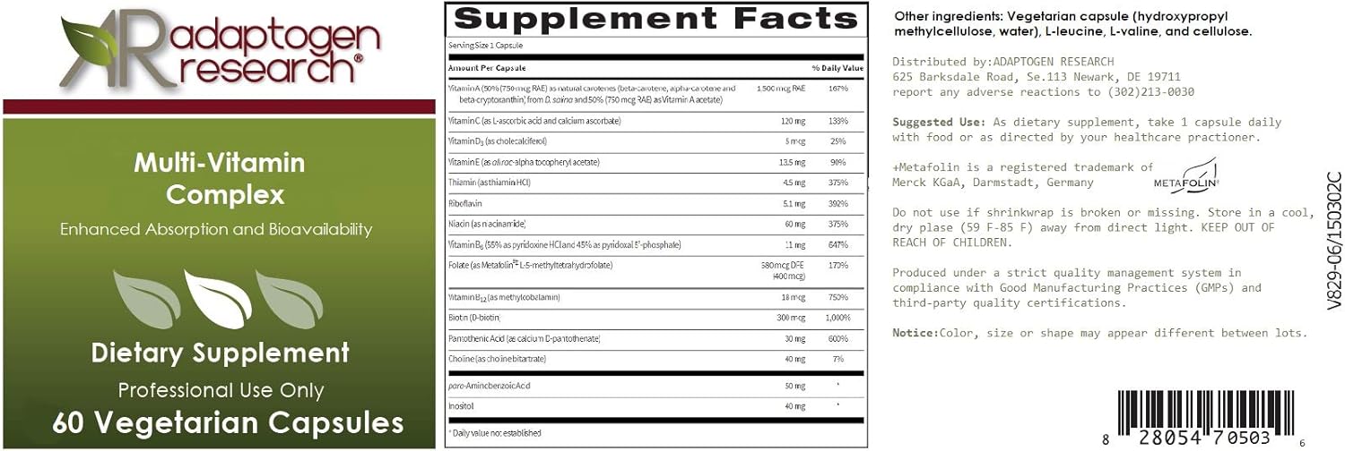 Adaptogen Research Once Daily Multi-Vitamin Complex with Enhanced Absorption - 60 Vegetarian Capsules