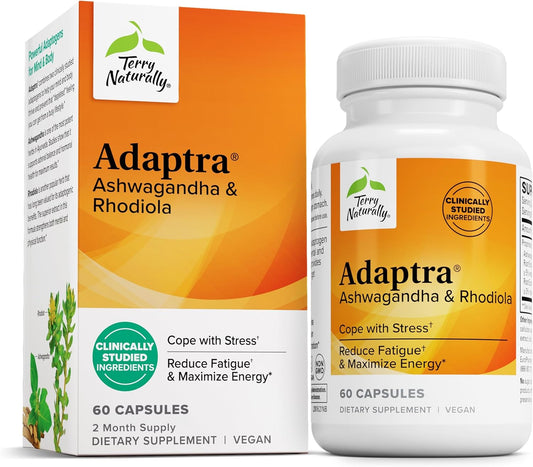 Adaptra Herbal Supplement for Adrenal Health with Ashwagandha & Rhodiola Rosea - 60 Capsules. Boost Energy & Focus.