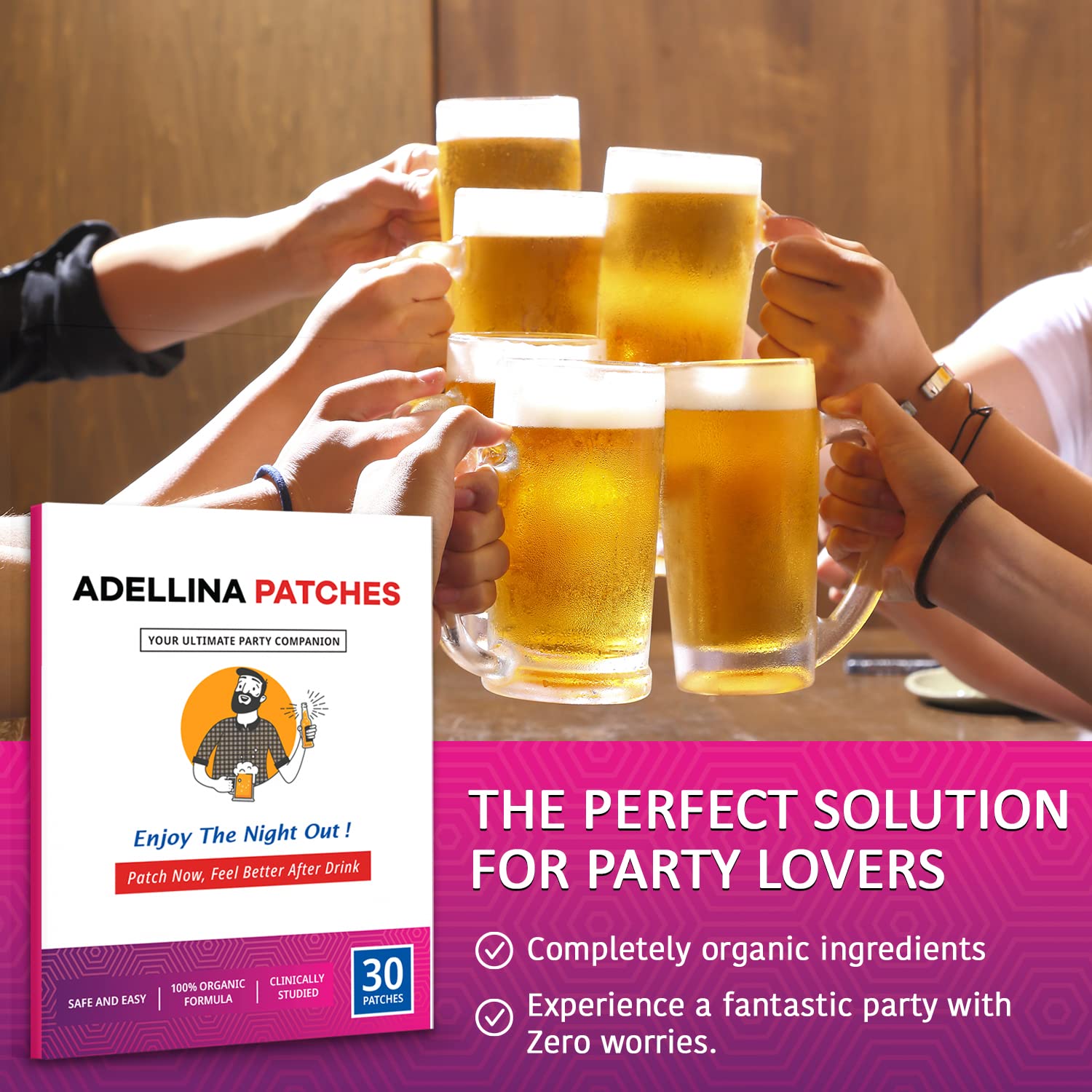 Adellina Party Treat Patches - 30 Patches: Natural Ingredients for Refreshed & Energized Mornings - 12 Formulas for Recovery