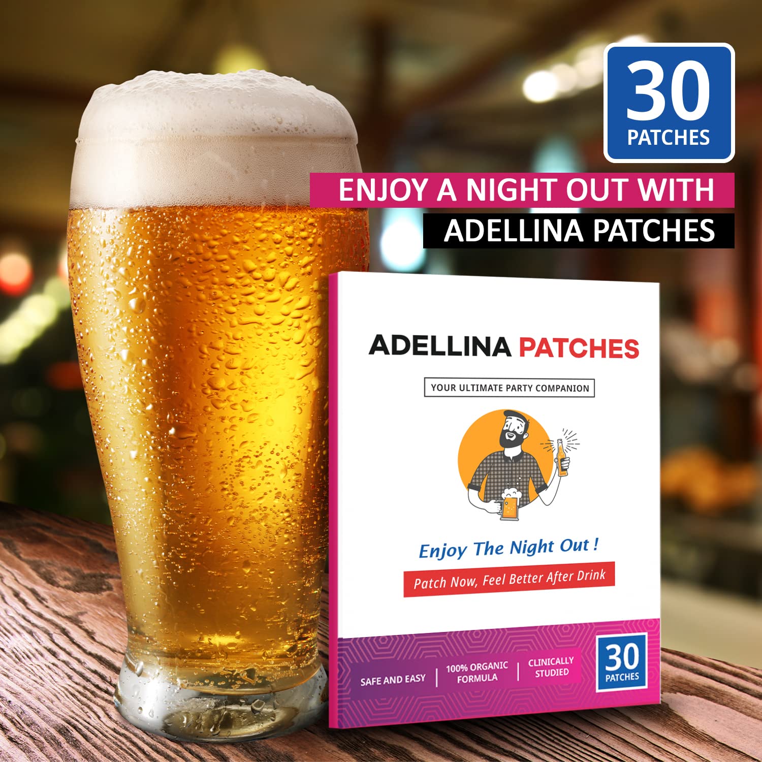Adellina Party Treat Patches - 30 Patches: Natural Ingredients for Refreshed & Energized Mornings - 12 Formulas for Recovery