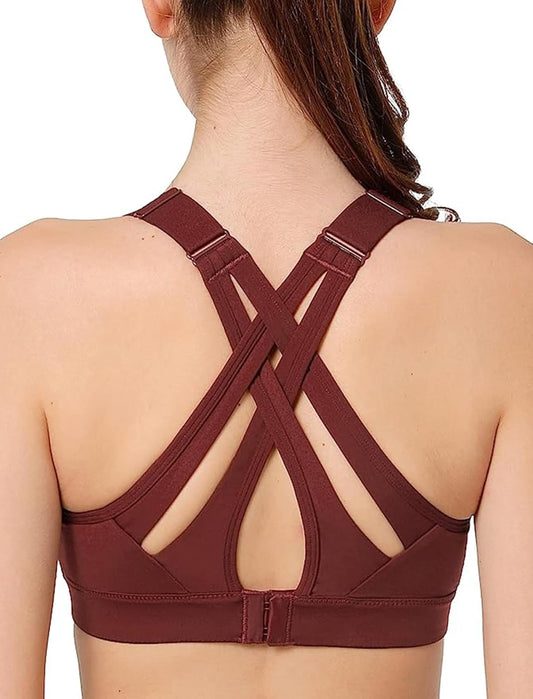 Adjustable Criss Cross Back High Impact Sports Bra for Large Bust - Yvette Full Support, No Bounce