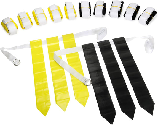 Adjustable Flag Football Set for 12 Players - 36 Flags, Hook and Loop Fastener, Double D-Ring Closure, Nylon Belt - Adults and Youth