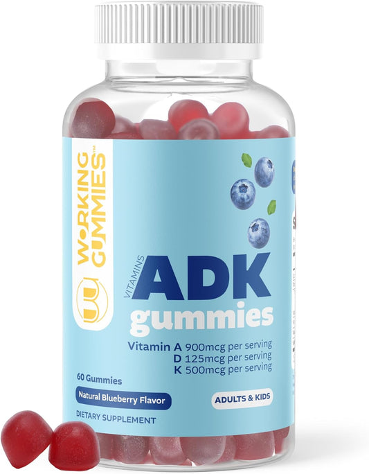 ADK Gummies Vitamins - 3000 iu A, 5000 iu D3, 500mcg K2 Supplement - Immune, Joint, Bone, Heart, Vision Support - Blueberry Flavor - 60 Count