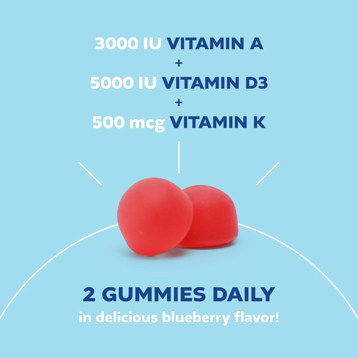 ADK Gummies Vitamins - 3000 iu A, 5000 iu D3, 500mcg K2 Supplement - Immune, Joint, Bone, Heart, Vision Support - Blueberry Flavor - 60 Count