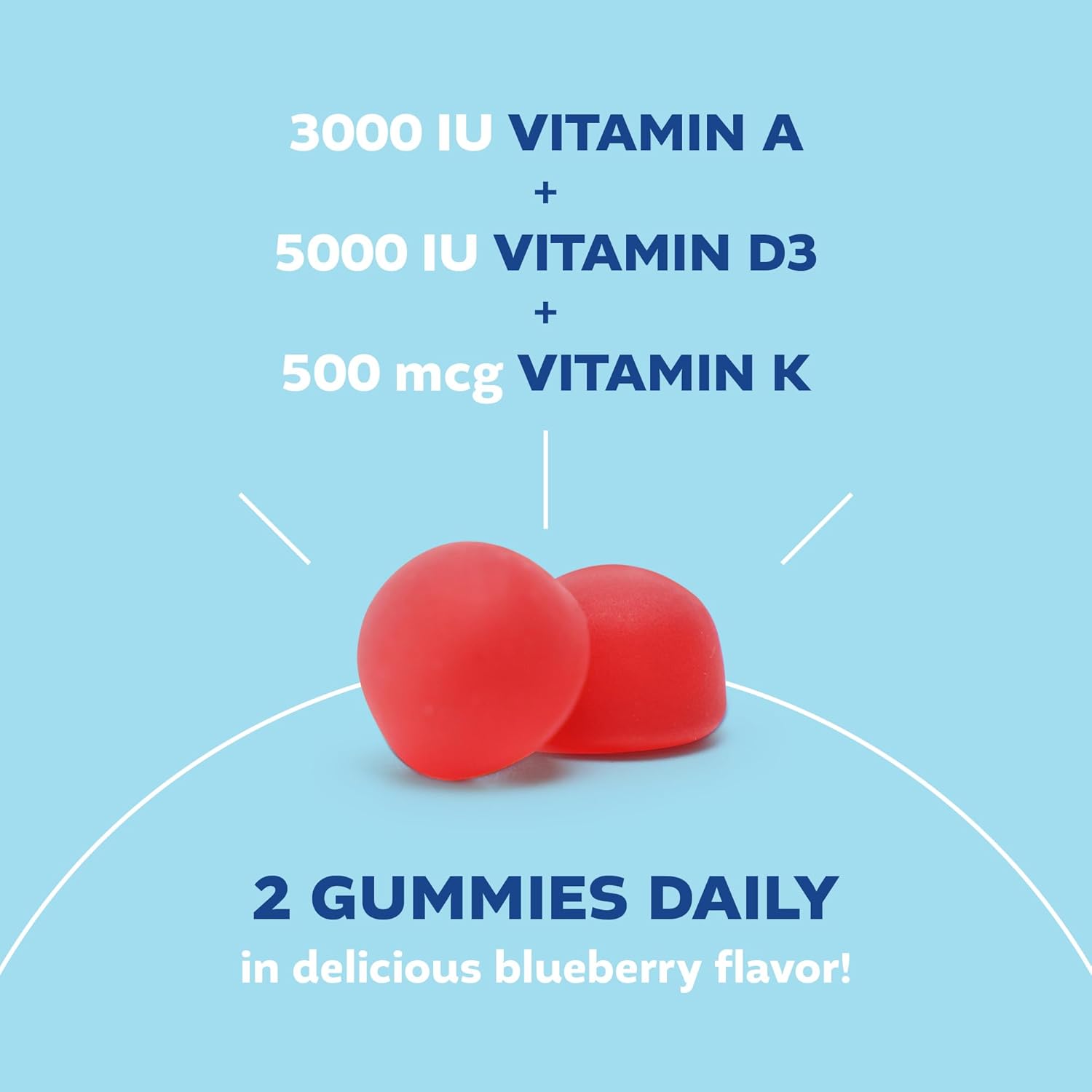 ADK Gummies Vitamins - 3000 iu A, 5000 iu D3, 500mcg K2 Supplement - Immune, Joint, Bone, Heart, Vision Support - Blueberry Flavor - 60 Count