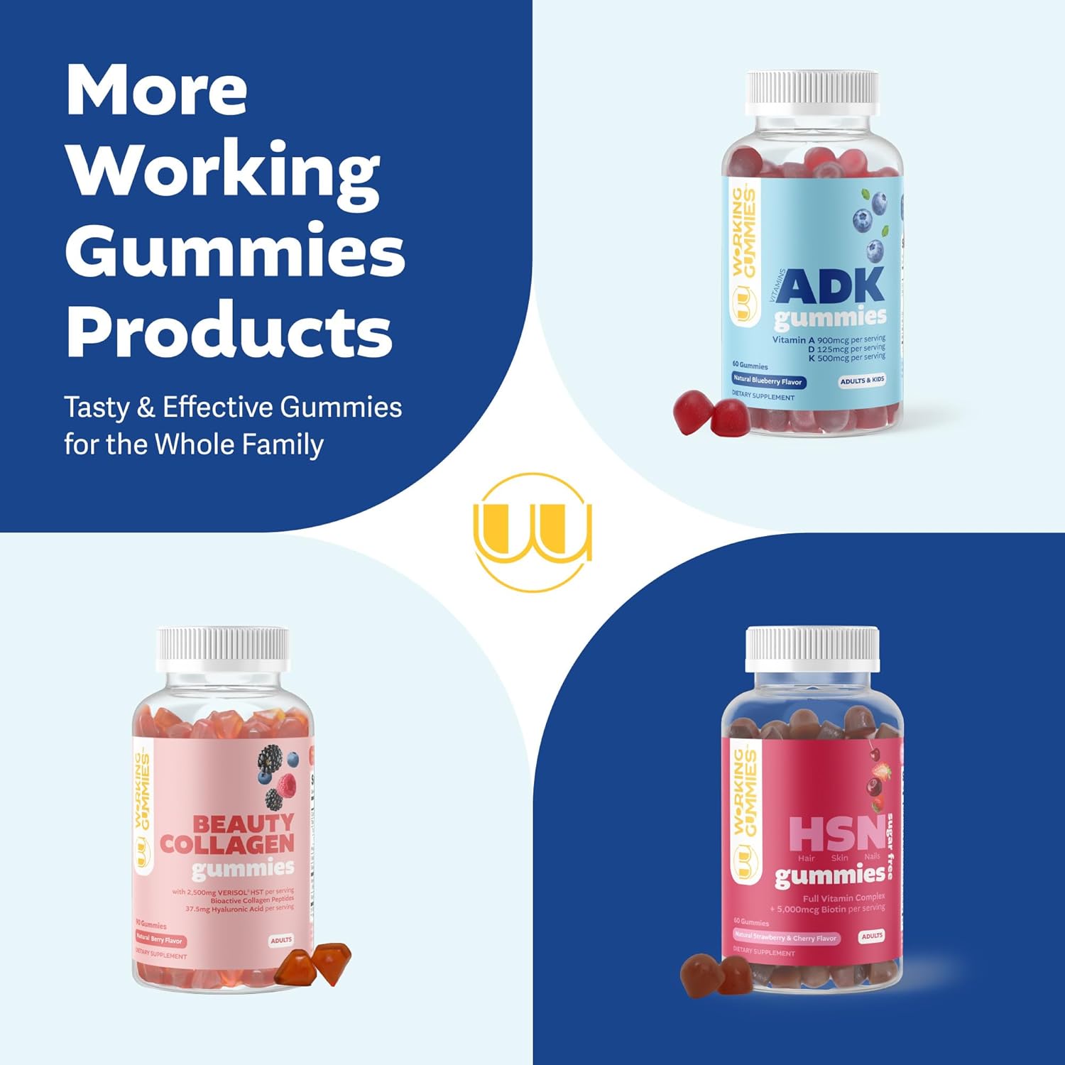 ADK Gummies Vitamins - 3000 iu A, 5000 iu D3, 500mcg K2 Supplement - Immune, Joint, Bone, Heart, Vision Support - Blueberry Flavor - 60 Count