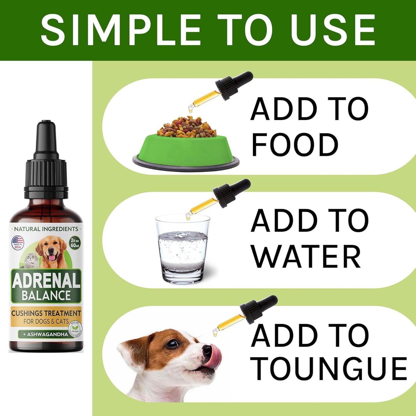 Adrenal Balance Drops for Dogs and Cats - Natural Cushings Treatment with Ashwagandha, Licorice Root, Rhodiola Rosea - 2oz Herbal Drops