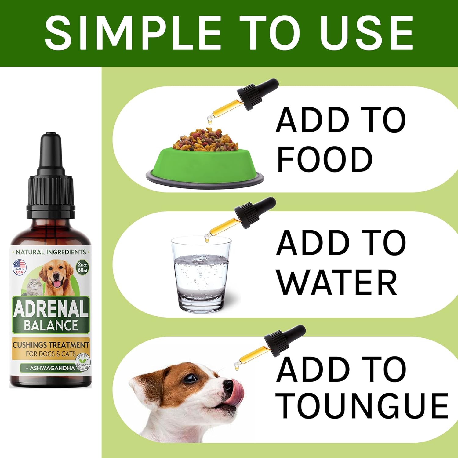 Adrenal Balance Drops for Dogs and Cats - Natural Cushings Treatment with Ashwagandha, Licorice Root, Rhodiola Rosea - 2oz Herbal Drops