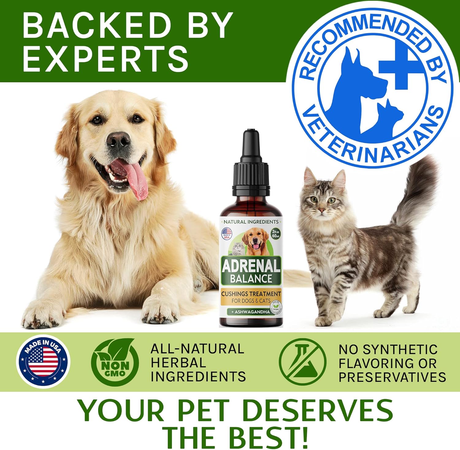 Adrenal Balance Drops for Dogs and Cats - Natural Cushings Treatment with Ashwagandha, Licorice Root, Rhodiola Rosea - 2oz Herbal Drops
