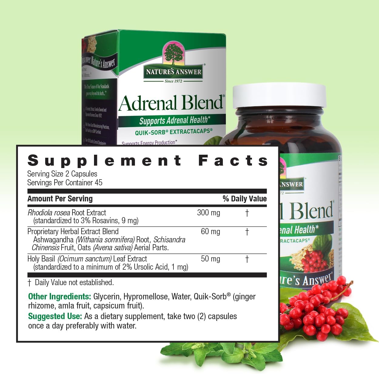 Adrenal Blend Stress Away Vegetarian Capsules - Herbal Dietary Supplement for Vegans, 90 Count