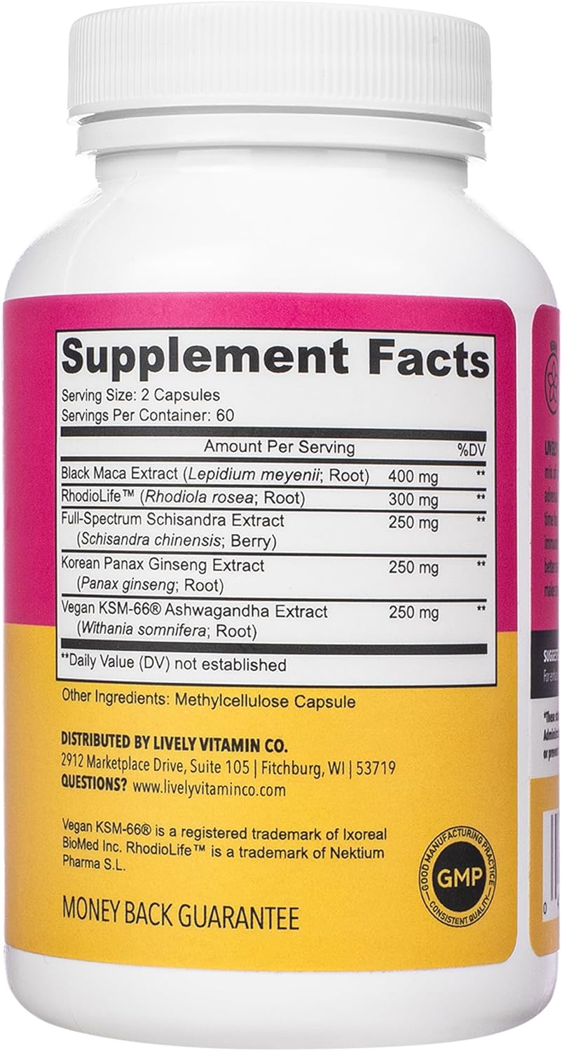 Adrenal Boost Supplement for Immune Support, Stress Relief, Memory, and Focus - 120 Vegetarian Capsules with Ashwagandha, Maca, Rhodiola, Ginseng for Restful Sleep
