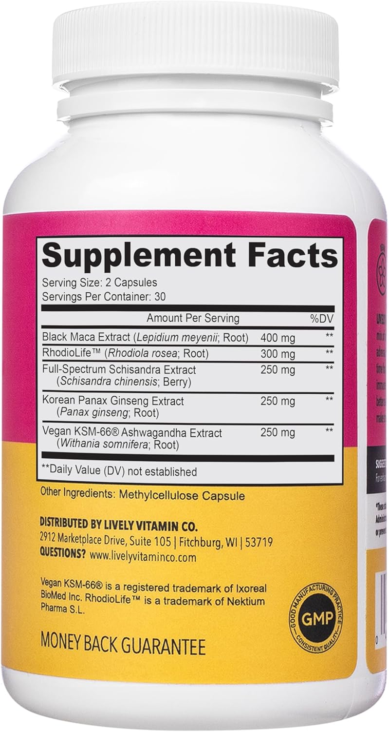 Adrenal Boost Supplement with Ashwagandha, Rhodiola, and Ginseng for Stress Relief and Improved Focus - 60 Capsules