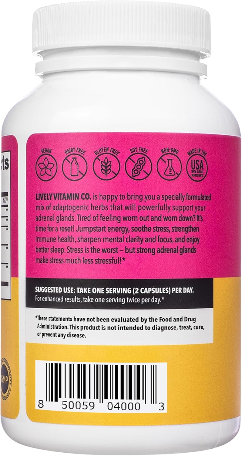 Adrenal Boost Supplement with Ashwagandha, Rhodiola, and Ginseng for Stress Relief and Improved Focus - 60 Capsules